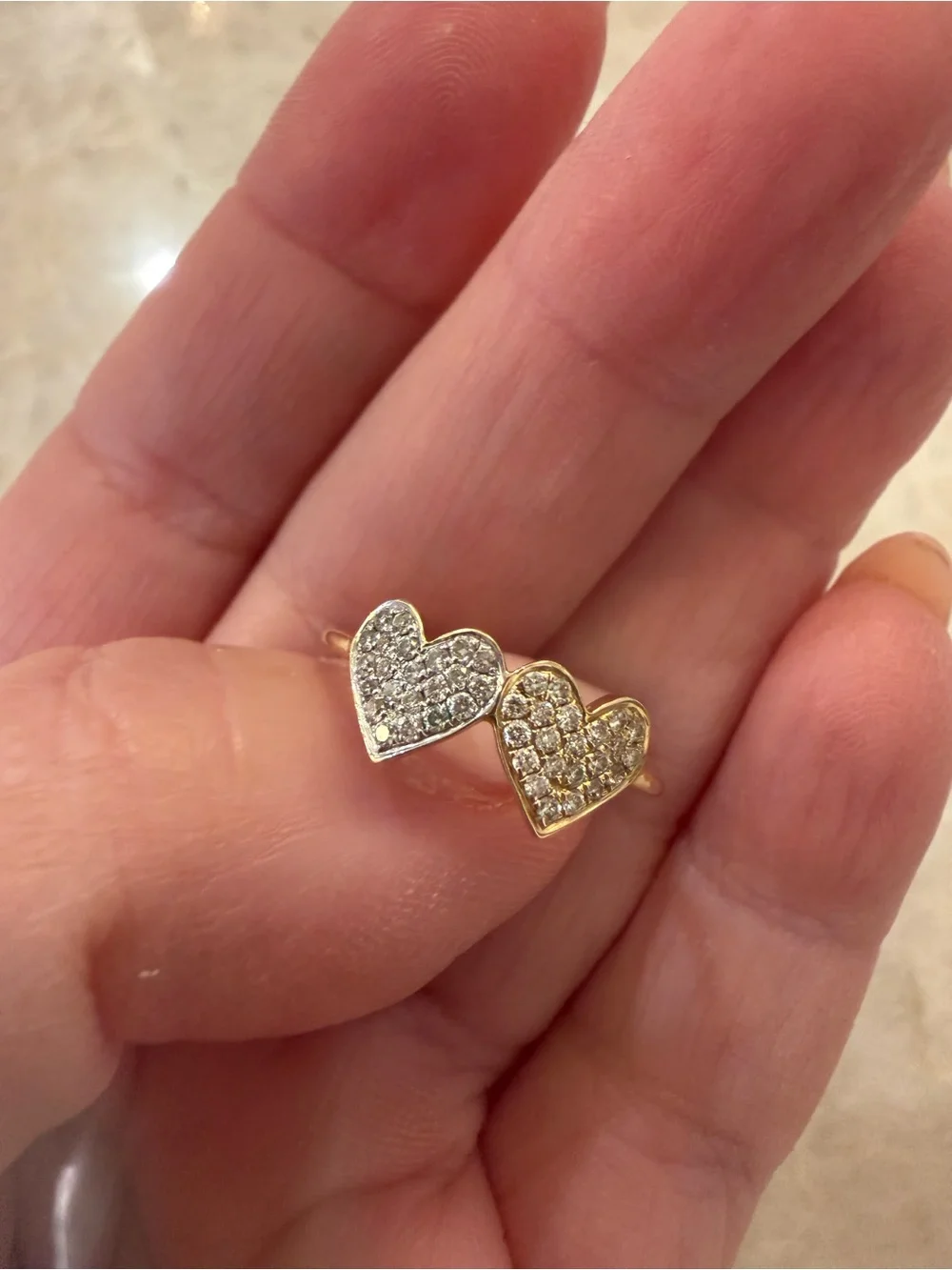Sydney Evan Two-Tone Gold & Diamond Double Heart Ring